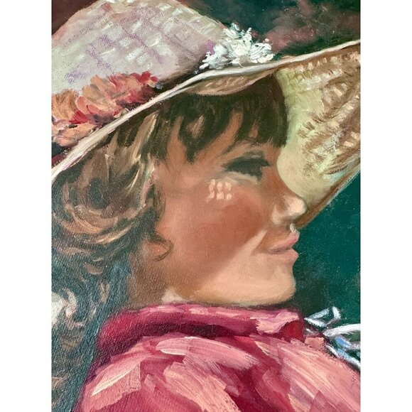 Oil Painting of Little Girl Holding Flower, Smiling Face, On Canvas13x17" - Picture 14 of 14